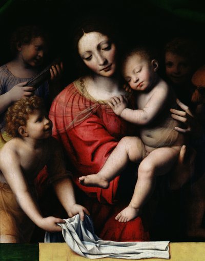 O sono Jesus, ou Madonna segurando a criança adormecida, acompanhada por três anjos, 1532 de Bernardino Luini